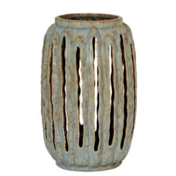 Hill Interiors Capella Tall Lantern Candle Holder - Ceramic - L20 X W20 X H32 Cm - Grey - thumbnail 1