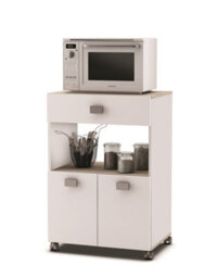 FurniComp LTD Furnicomp Owen Kitchen Pantry Trolley With Microwave Shelf - Matt White & Acacia Oak - thumbnail 2