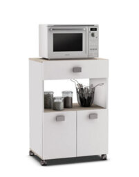 FurniComp LTD Furnicomp Owen Kitchen Pantry Trolley With Microwave Shelf - Matt White & Acacia Oak - thumbnail 1