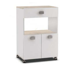 FurniComp LTD Furnicomp Owen Kitchen Pantry Trolley With Microwave Shelf - Matt White & Acacia Oak - thumbnail 3
