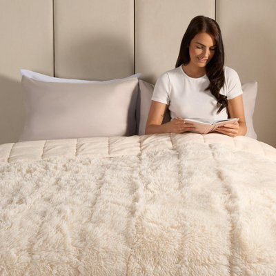 Ohs Fluffy Faux Fur Weighted Blanket, Cream - 8Kg - image 1