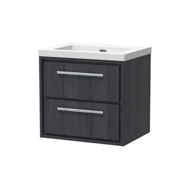 Hudson Reed Lille Wall Hung 2 Drawer Vanity Unit With Modern Basin, Graphite Woodgrain Finish, 584 X 613 mm - image 1