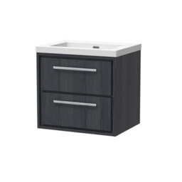 Hudson Reed Lille Wall Hung 2 Drawer Vanity Unit With Modern Basin, Graphite Woodgrain Finish, 584 X 613 mm - thumbnail 1