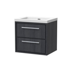 Hudson Reed Lille Wall Hung 2 Drawer Vanity Unit With Modern Basin, Graphite Woodgrain Finish, 584 X 613 mm - thumbnail 2