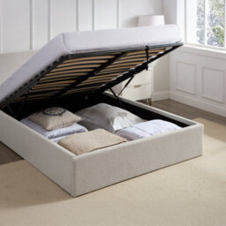 LUNA Teddy Boucle 5Ft King Beige Ottoman Storage Bed Gas Lift Up - (L) 220Cm X (W) 170Cm (H) 113Cm With 15Cm Memory Foam Mattress - thumbnail 3