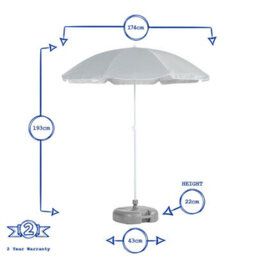 Harbour Housewares Metal Beach Parasol & Base Set - 1.74 X 1.93M - Grey/grey - thumbnail 3