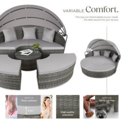 Tectake Sun Lounger Santorini - Modular Garden Furniture Set With Shade Canopy  - Grey - thumbnail 3