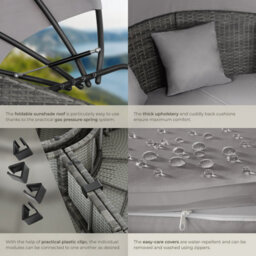 Tectake Sun Lounger Santorini - Modular Garden Furniture Set With Shade Canopy  - Grey - thumbnail 5