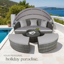 Tectake Sun Lounger Santorini - Modular Garden Furniture Set With Shade Canopy  - Grey - thumbnail 8