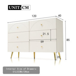 Matteo Cream White 6-Drawer Sideboard Cabinet - 120Cm Wide - thumbnail 2
