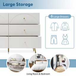 Matteo Cream White 6-Drawer Sideboard Cabinet - 120Cm Wide - thumbnail 3