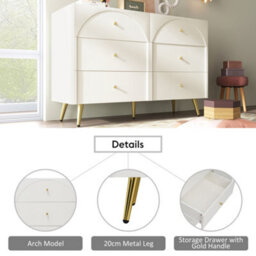 Matteo Cream White 6-Drawer Sideboard Cabinet - 120Cm Wide - thumbnail 4