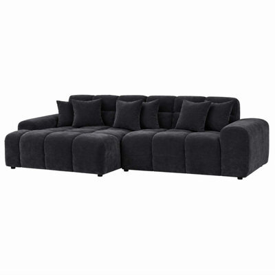 Furnishings For Less UK Jenson Black Left Hand Facing Plush Velvet Corner Sofa With Chaise - image 1