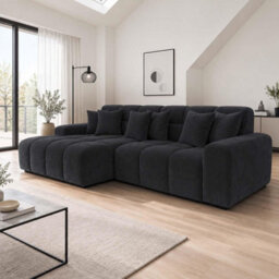 Furnishings For Less UK Jenson Black Left Hand Facing Plush Velvet Corner Sofa With Chaise - thumbnail 3
