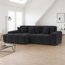 Furnishings For Less UK Jenson Black Left Hand Facing Plush Velvet Corner Sofa With Chaise - thumbnail 2