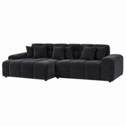 Furnishings For Less UK Jenson Black Left Hand Facing Plush Velvet Corner Sofa With Chaise - thumbnail 1