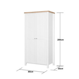 Timber Art Design Astbury 2 Door Double Wardrobe White And Oak Bedroom Furniture - thumbnail 7