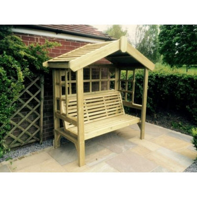 Churnet Valley Garden Furniture Ltd Cottage Arbour - Trellis Back And Sides - L90 X W170 X H190 Cm - Minimal Assembly Required - Set Of Waterproof Cushions Included