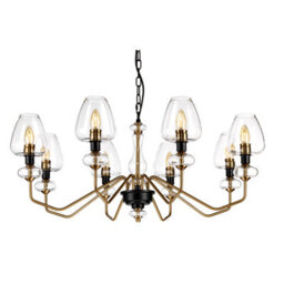 Luminosa Lighting Elstead Armand 8 Light Chandelier, Aged Brass, Glass Shade - thumbnail 2