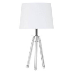 Orsina Chrome Tripod Accent Lamp With Crystal Legs, Silver Table Light, Minimalist Polished Chrome Lighting Piece