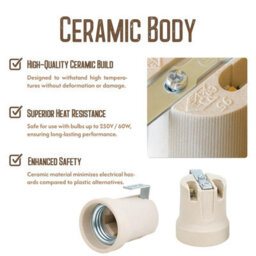 5 Pack Ceramic E27 Lamp Holder Heat Resistant Light Bulb Socket Base 250V 60W Ceiling Pendant Or Wall Light Fitting - thumbnail 5