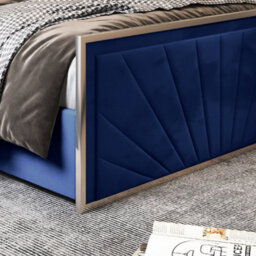 Roxy Upholstered Soft Velvet Metal Blue Bed Frame - thumbnail 3