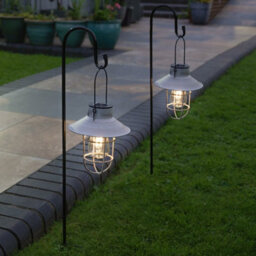 Festive Lights Twin Pack Solar Powered Filament Effect Hanging Fisherman Lantern Grey - Warm White Leds - thumbnail 3