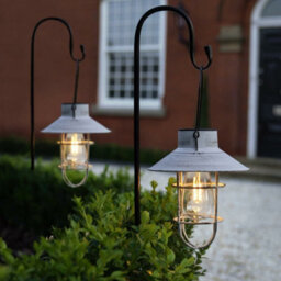 Festive Lights Twin Pack Solar Powered Filament Effect Hanging Fisherman Lantern Grey - Warm White Leds - thumbnail 2