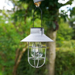 Festive Lights Twin Pack Solar Powered Filament Effect Hanging Fisherman Lantern Grey - Warm White Leds - thumbnail 4