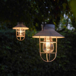 Festive Lights Twin Pack Solar Powered Filament Effect Hanging Fisherman Lantern Grey - Warm White Leds - thumbnail 1