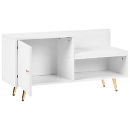Wyld And Coco Novahome White Shoe Storage Bench With 2 Concealed Compartments And Gold-Tone Metal Legs - thumbnail 5