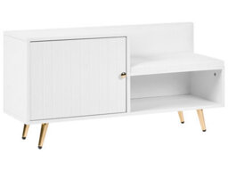 Wyld And Coco Novahome White Shoe Storage Bench With 2 Concealed Compartments And Gold-Tone Metal Legs - thumbnail 3