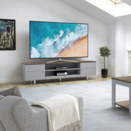 "Avf Whitesands 1.9M Tv Stand, For Tvs Up To 85"" - Satin Grey & Wood" - thumbnail 2