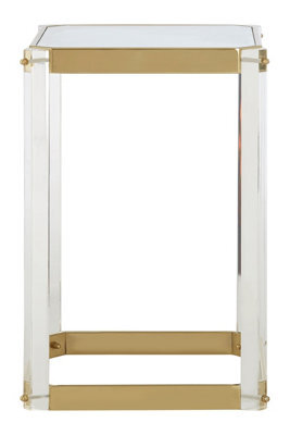 Orsina Reflective Gold Finish Frame Side Table With Mirrored Top, Contemporary Clear Acrylic Frame Bedside Table - image 1
