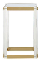 Orsina Reflective Gold Finish Frame Side Table With Mirrored Top, Contemporary Clear Acrylic Frame Bedside Table