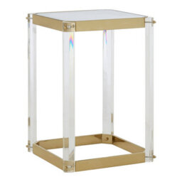 Orsina Reflective Gold Finish Frame Side Table With Mirrored Top, Contemporary Clear Acrylic Frame Bedside Table - thumbnail 2