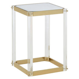 Orsina Reflective Gold Finish Frame Side Table With Mirrored Top, Contemporary Clear Acrylic Frame Bedside Table - thumbnail 3