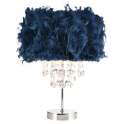 Happy Homewares Chandelier Style Midnight Blue Feather Table Lamp With Waterfall Drops - thumbnail 1