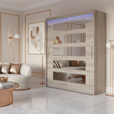 Galeria Sliding Door Wardrobe With Mirror And Led Lighting Truffle - image 1