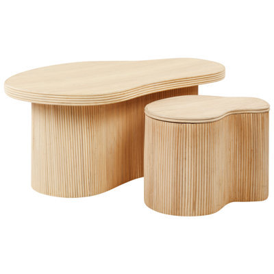 Beliani Set Of 2 Coffee Tables Salanti Rattan Natural With Storage - image 1