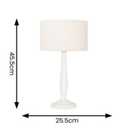 Valuelights Victoria Candlestick White Wood Table Lamp With Cream Boucle Drum Lamp Shade - thumbnail 6