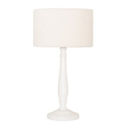 Valuelights Victoria Candlestick White Wood Table Lamp With Cream Boucle Drum Lamp Shade - thumbnail 2