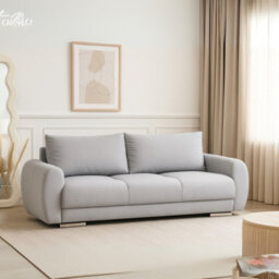 Modern Velour Fabric Sofa With Springs Easy Clean Upholstery Logo 2 Collection Light Grey - thumbnail 1