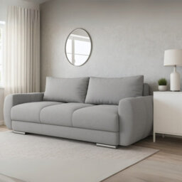 Modern Velour Fabric Sofa With Springs Easy Clean Upholstery Logo 2 Collection Light Grey - thumbnail 4