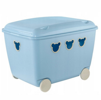 B2C Mobile Toy Storage Box Container Kids Room Cute Wheeled Rolling Bin Organizer Blue - image 1