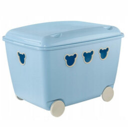 B2C Mobile Toy Storage Box Container Kids Room Cute Wheeled Rolling Bin Organizer Blue