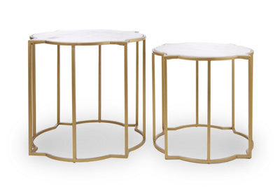 Orsina Set Of 2 Tables With Quatrefoil Top, Brass Finish Bedside Table, Sleek Gold Metallic Nesting Table - image 1