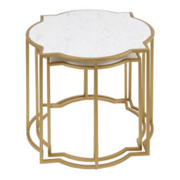 Orsina Set Of 2 Tables With Quatrefoil Top, Brass Finish Bedside Table, Sleek Gold Metallic Nesting Table - thumbnail 5