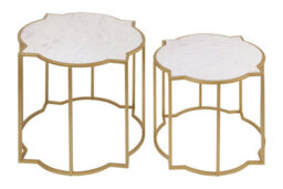 Orsina Set Of 2 Tables With Quatrefoil Top, Brass Finish Bedside Table, Sleek Gold Metallic Nesting Table - thumbnail 2