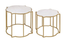 Orsina Set Of 2 Tables With Quatrefoil Top, Brass Finish Bedside Table, Sleek Gold Metallic Nesting Table - thumbnail 3